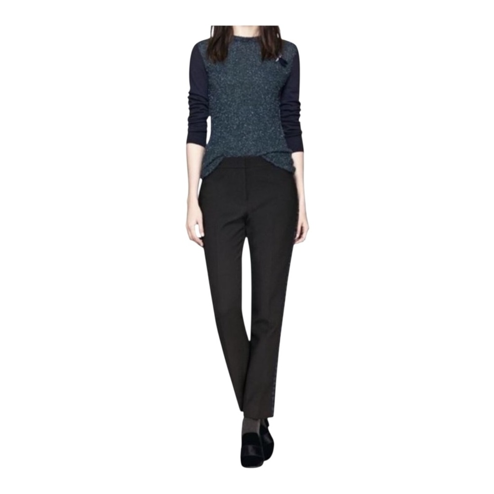 Tory Burch Tobie Wool Blend Pants With Blue Tweed Tuxedo Stripe Quiet Luxury